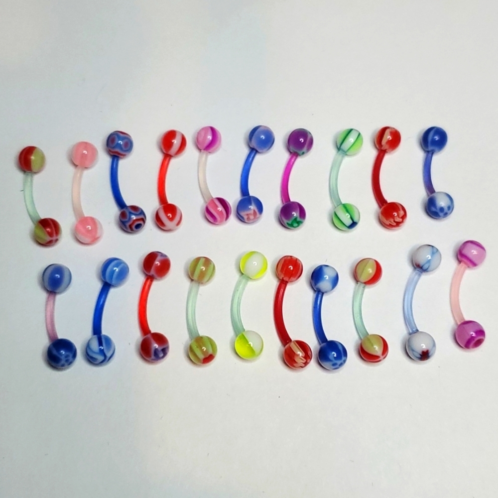 Eyebrow rings 20 piece lot 16 gauge pvc many colors